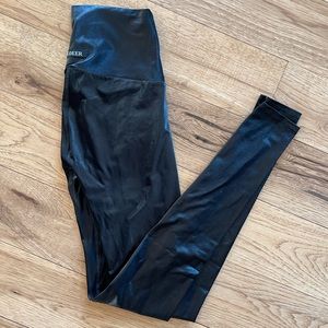 K-Deer shiny, black leggings. Full length, high waist, size medium